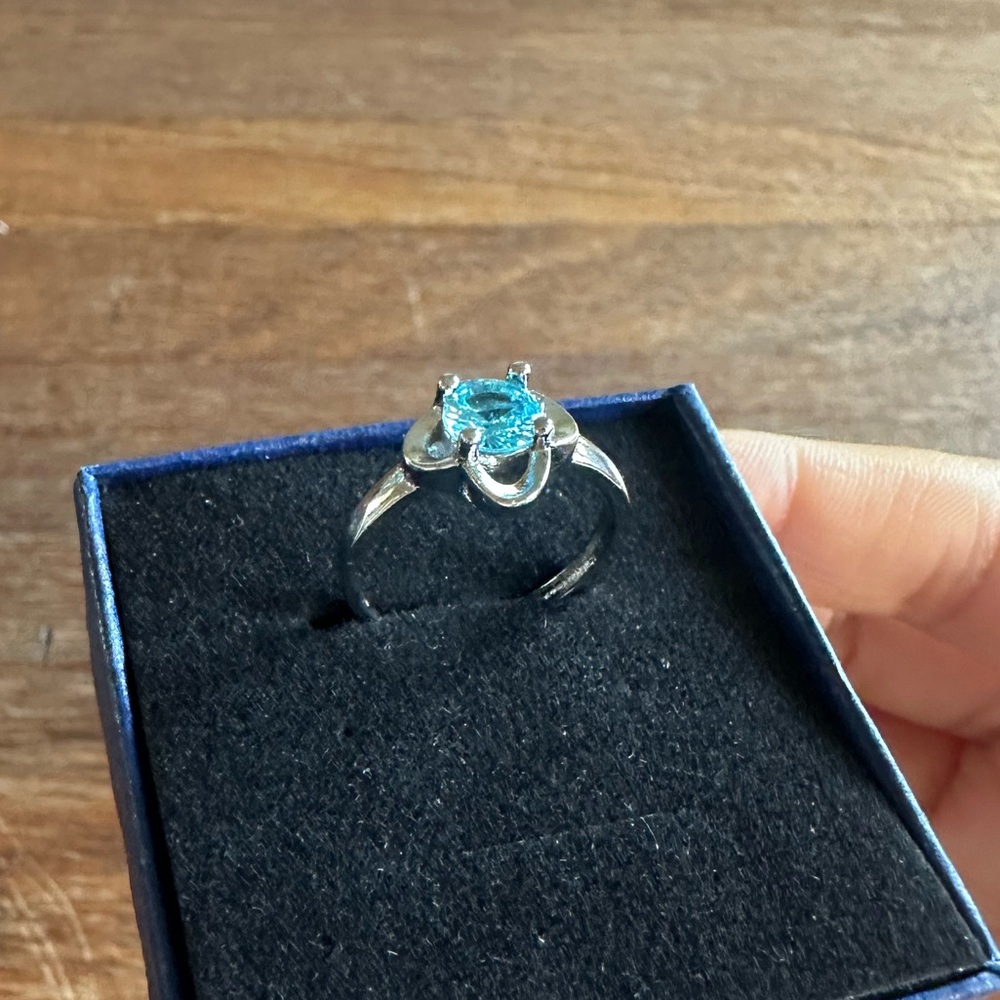 Blue Moissanite Ring Silver Tone Solitaire Ring Elegant Minimalist Gift - Picture 2 of 6
